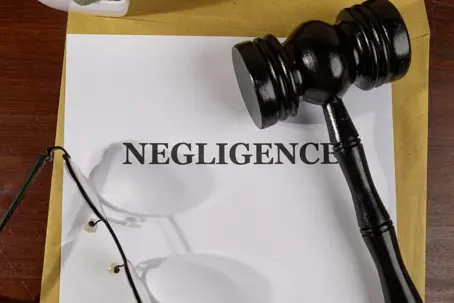 a paper that says negligence with a gavel on top.